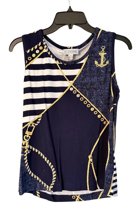 St John Sport Tops - St John Sport Nautical Print Sleeveless Shell Top P Navy Rope Anchor Stripe NWT